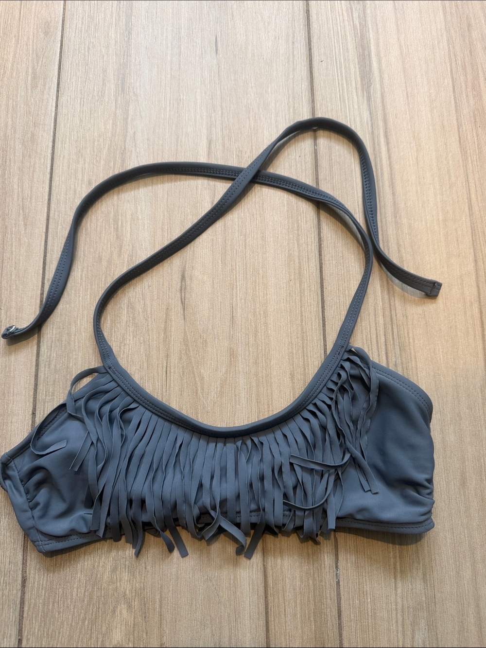 The Bikini Lab Fringe Bikini Top in Slate Gray